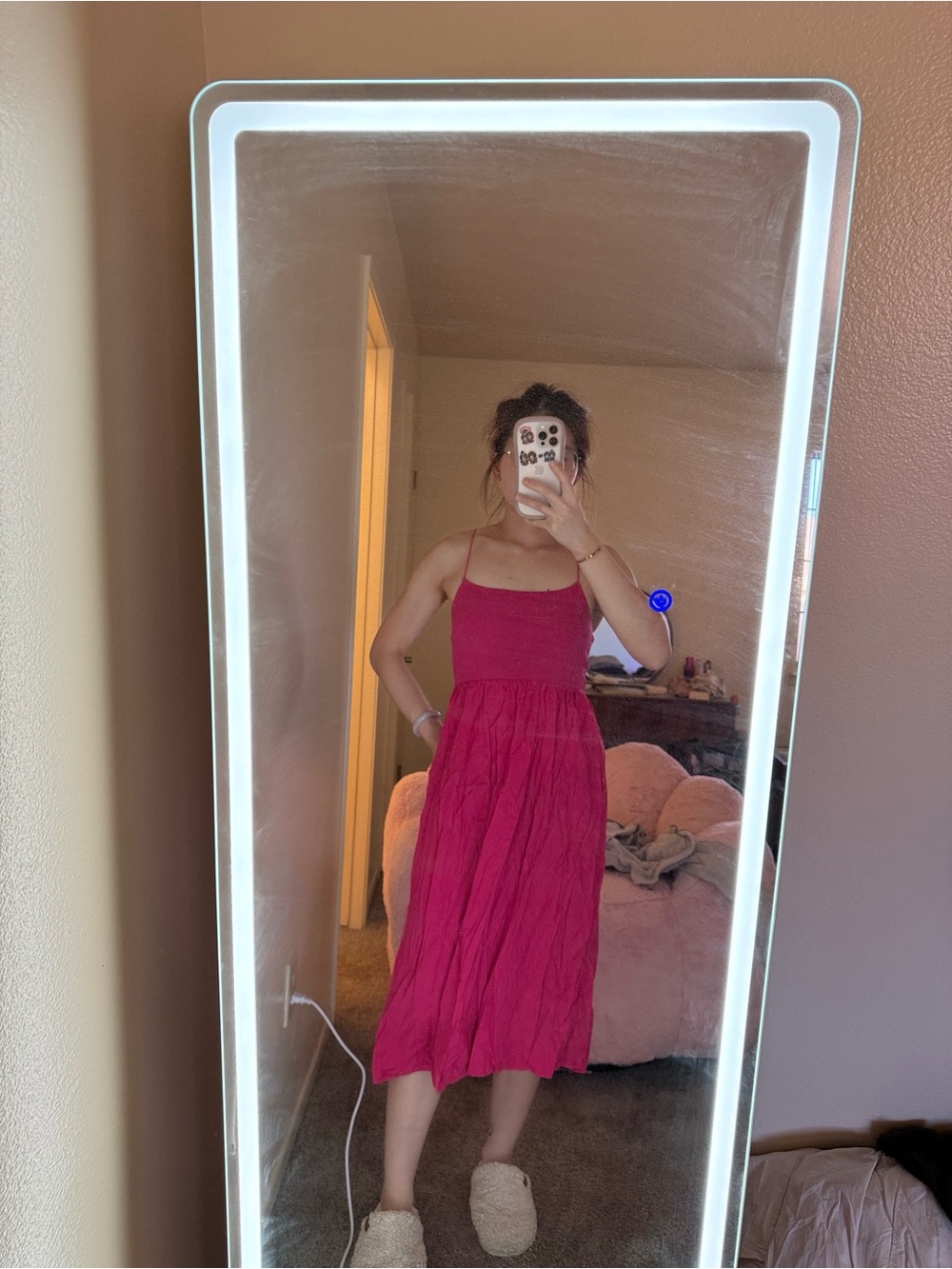Women’s Fuchsia Midi Sundress - Sleeveless Spaghetti Strap